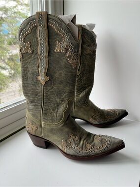 Old Gringo Olive Green Studded Western Heeled Boots 7
